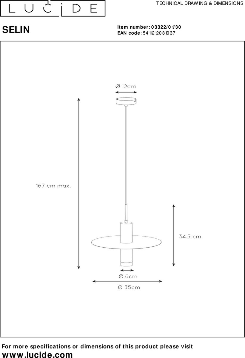 Lucide SELIN - Suspension Salle de bains - Ø 25 cm - 1xGU10 - IP44 - Blanc