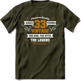 33 Jaar Legend T-Shirt | Goud - Wit | Grappig Verjaardag en Feest Cadeau Shirt | Dames - Heren - Unisex | Tshirt Kleding Kado | - Leger Groen - XXL