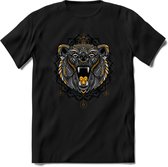 Beer - Dieren Mandala T-Shirt | Geel | Grappig Verjaardag Zentangle Dierenkop Cadeau Shirt | Dames - Heren - Unisex | Wildlife Tshirt Kleding Kado | - Zwart - XL