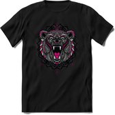 Beer - Dieren Mandala T-Shirt | Roze | Grappig Verjaardag Zentangle Dierenkop Cadeau Shirt | Dames - Heren - Unisex | Wildlife Tshirt Kleding Kado | - Zwart - XXL