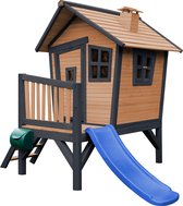 AXI Robin Speelhuis in Bruin/Antraciet - Met Verdieping en Blauwe Glijbaan - Speelhuisje voor de tuin / buiten - FSC hout - Speeltoestel voor kinderen