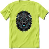 Leeuw - Dieren Mandala T-Shirt | Lichtblauw | Grappig Verjaardag Zentangle Dierenkop Cadeau Shirt | Dames - Heren - Unisex | Wildlife Tshirt Kleding Kado | - Groen - S