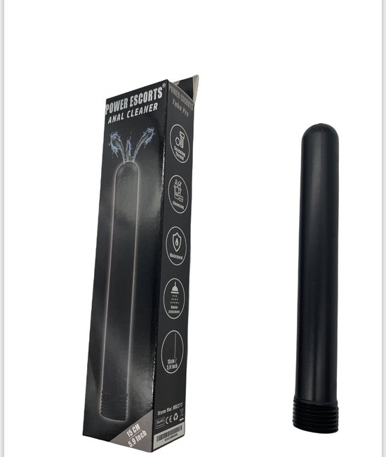 Power Escorts - Anal Cleaner - Tube Pro - handige anal douche hulpstuk - 15 cm - trendy zwart - voor het hygienisch reinigen - BR277