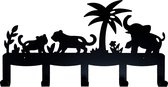 Kinderkapstok Jungle met 5-haakjes - Zwarte poedercoat- olifant en tijger met palmboom- Kapstok kinderen- Land of Kids