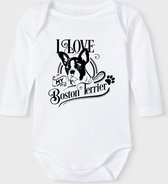 Baby Rompertje met tekst 'Boston terrier 1.1' |Lange mouw l | wit zwart | maat 50/56 | cadeau | Kraamcadeau | Kraamkado