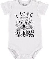 Baby Rompertje met tekst 'Maltipoo' |Korte mouw l | wit zwart | maat 50/56 | cadeau | Kraamcadeau | Kraamkado