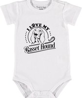 Baby Rompertje met tekst 'Basset' |Korte mouw l | wit zwart | maat 50/56 | cadeau | Kraamcadeau | Kraamkado