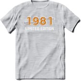 1981 Limited Edition T-Shirt | Goud - Zilver | Grappig Verjaardag en Feest Cadeau Shirt | Dames - Heren - Unisex | Tshirt Kleding Kado | - Licht Grijs - Gemaleerd - M