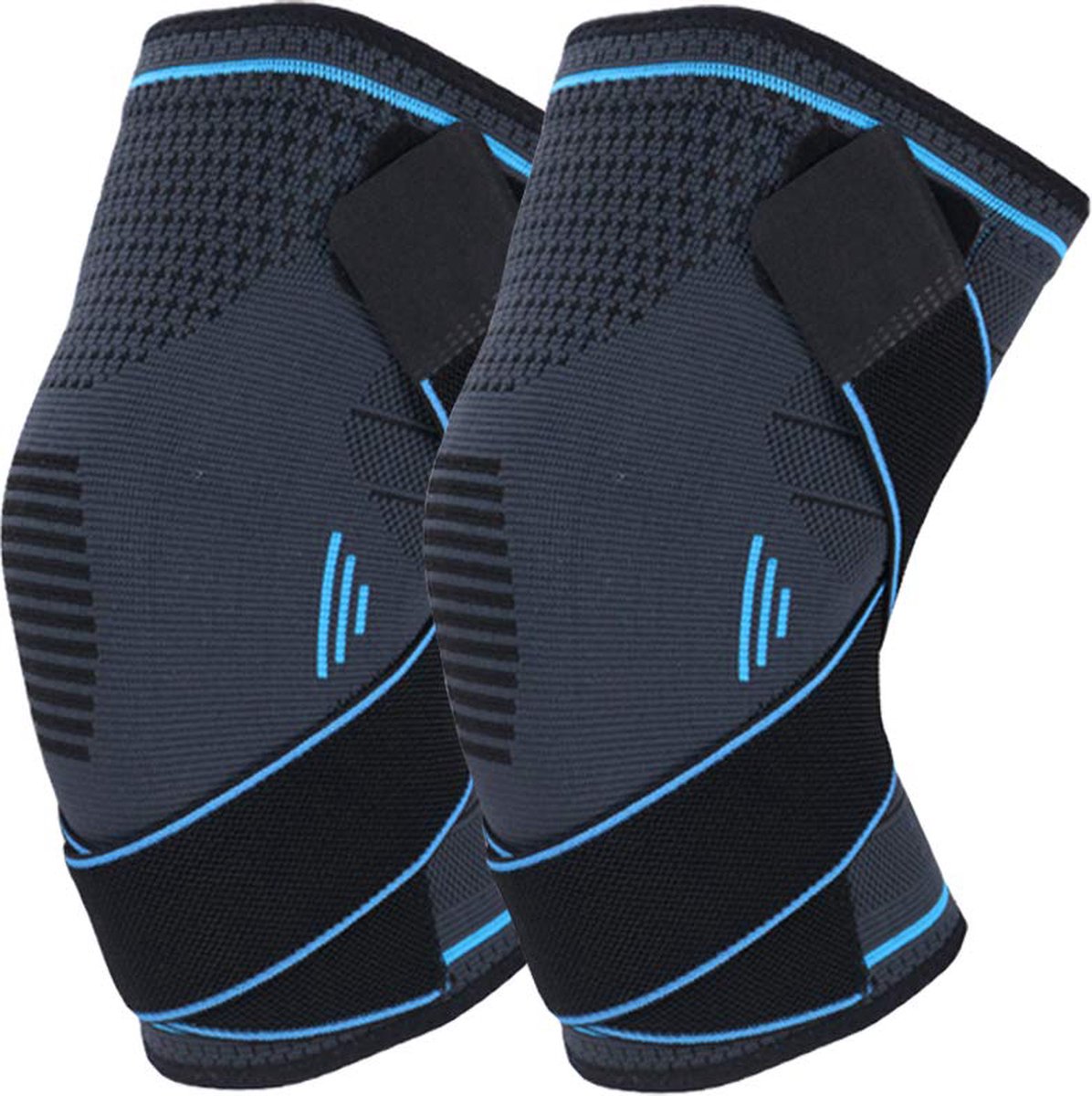MJ Sports Premium Knee Sleeves - Kniebrace - Knieband - Powerlifting - Fitness - Set van 2 - Maat M - Unisex - Blauw