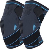 MJ Sports Premium Knee Sleeves - Kniebrace - Knieband - Powerlifting - Fitness - Set van 2 - Maat M - Unisex - Blauw