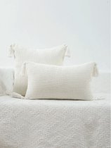 Kussen Hoes | Gebreid Met Kwastjes | 45x45 CM | Wit