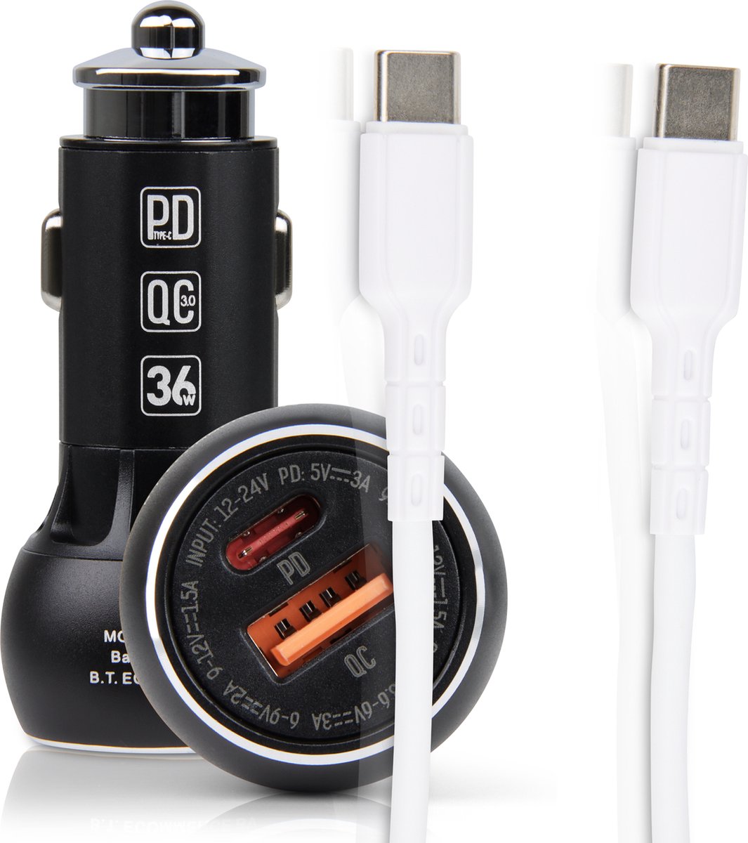 Chargeur de voiture USB-A/USB-C PD (48 W) sur prise allume-cigare (Noir)