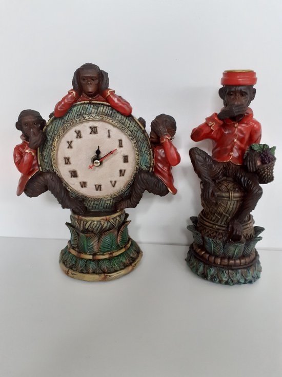 Horloge singe statue singe avec 3 singes ENTENDRE VOIR ET NE FERMER PAS H.Originals 22x18x9 cm