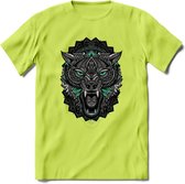 Wolf - Dieren Mandala T-Shirt | Aqua | Grappig Verjaardag Zentangle Dierenkop Cadeau Shirt | Dames - Heren - Unisex | Wildlife Tshirt Kleding Kado | - Groen - XXL