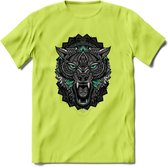 Wolf - Dieren Mandala T-Shirt | Aqua | Grappig Verjaardag Zentangle Dierenkop Cadeau Shirt | Dames - Heren - Unisex | Wildlife Tshirt Kleding Kado | - Groen - L