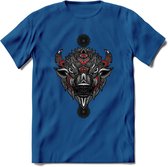 Bizon - Dieren Mandala T-Shirt | Rood | Grappig Verjaardag Zentangle Dierenkop Cadeau Shirt | Dames - Heren - Unisex | Wildlife Tshirt Kleding Kado | - Donker Blauw - M