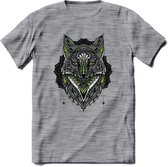 Vos - Dieren Mandala T-Shirt | Groen | Grappig Verjaardag Zentangle Dierenkop Cadeau Shirt | Dames - Heren - Unisex | Wildlife Tshirt Kleding Kado | - Donker Grijs - Gemaleerd - XX