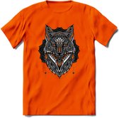 Vos - Dieren Mandala T-Shirt | Oranje | Grappig Verjaardag Zentangle Dierenkop Cadeau Shirt | Dames - Heren - Unisex | Wildlife Tshirt Kleding Kado | - Oranje - S