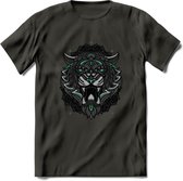 Tijger - Dieren Mandala T-Shirt | Aqua | Grappig Verjaardag Zentangle Dierenkop Cadeau Shirt | Dames - Heren - Unisex | Wildlife Tshirt Kleding Kado | - Donker Grijs - L