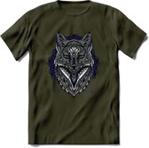 Vos - Dieren Mandala T-Shirt | Donkerblauw | Grappig Verjaardag Zentangle Dierenkop Cadeau Shirt | Dames - Heren - Unisex | Wildlife Tshirt Kleding Kado | - Leger Groen - M