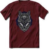 Vos - Dieren Mandala T-Shirt | Donkerblauw | Grappig Verjaardag Zentangle Dierenkop Cadeau Shirt | Dames - Heren - Unisex | Wildlife Tshirt Kleding Kado | - Burgundy - M