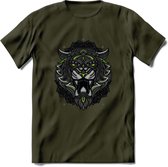 Tijger - Dieren Mandala T-Shirt | Groen | Grappig Verjaardag Zentangle Dierenkop Cadeau Shirt | Dames - Heren - Unisex | Wildlife Tshirt Kleding Kado | - Leger Groen - M