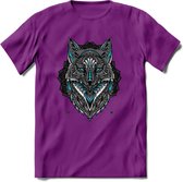 Vos - Dieren Mandala T-Shirt | Lichtblauw | Grappig Verjaardag Zentangle Dierenkop Cadeau Shirt | Dames - Heren - Unisex | Wildlife Tshirt Kleding Kado | - Paars - M