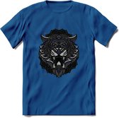 Tijger - Dieren Mandala T-Shirt | Donkerblauw | Grappig Verjaardag Zentangle Dierenkop Cadeau Shirt | Dames - Heren - Unisex | Wildlife Tshirt Kleding Kado | - Donker Blauw - M