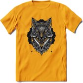 Vos - Dieren Mandala T-Shirt | Geel | Grappig Verjaardag Zentangle Dierenkop Cadeau Shirt | Dames - Heren - Unisex | Wildlife Tshirt Kleding Kado | - Geel - S