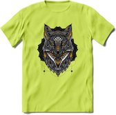 Vos - Dieren Mandala T-Shirt | Geel | Grappig Verjaardag Zentangle Dierenkop Cadeau Shirt | Dames - Heren - Unisex | Wildlife Tshirt Kleding Kado | - Groen - L