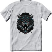 Tijger - Dieren Mandala T-Shirt | Lichtblauw | Grappig Verjaardag Zentangle Dierenkop Cadeau Shirt | Dames - Heren - Unisex | Wildlife Tshirt Kleding Kado | - Licht Grijs - Gemalee