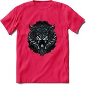 Tijger - Dieren Mandala T-Shirt | Lichtblauw | Grappig Verjaardag Zentangle Dierenkop Cadeau Shirt | Dames - Heren - Unisex | Wildlife Tshirt Kleding Kado | - Roze - L