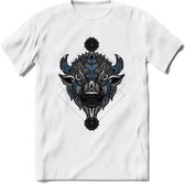 Bizon - Dieren Mandala T-Shirt | Blauw | Grappig Verjaardag Zentangle Dierenkop Cadeau Shirt | Dames - Heren - Unisex | Wildlife Tshirt Kleding Kado | - Wit - S