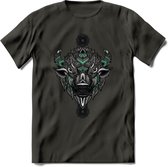 Bizon - Dieren Mandala T-Shirt | Aqua | Grappig Verjaardag Zentangle Dierenkop Cadeau Shirt | Dames - Heren - Unisex | Wildlife Tshirt Kleding Kado | - Donker Grijs - XL