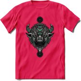 Bizon - Dieren Mandala T-Shirt | Aqua | Grappig Verjaardag Zentangle Dierenkop Cadeau Shirt | Dames - Heren - Unisex | Wildlife Tshirt Kleding Kado | - Roze - M