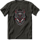 Vos - Dieren Mandala T-Shirt | Rood | Grappig Verjaardag Zentangle Dierenkop Cadeau Shirt | Dames - Heren - Unisex | Wildlife Tshirt Kleding Kado | - Donker Grijs - 3XL