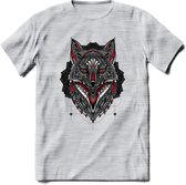 Vos - Dieren Mandala T-Shirt | Rood | Grappig Verjaardag Zentangle Dierenkop Cadeau Shirt | Dames - Heren - Unisex | Wildlife Tshirt Kleding Kado | - Licht Grijs - Gemaleerd - XL