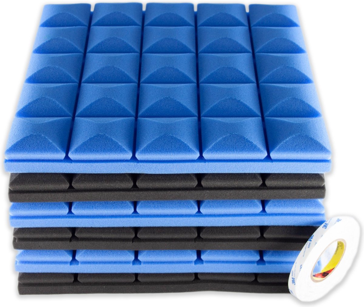 Brute Strength - Isolatieplaten - Inclusief zelfklevende tape - 50x50x5 cm - Mushroom - 6 stuks Zwart Blauw - Geluidsisolatie - Geluidsdemper - Akoestisch wandpaneel