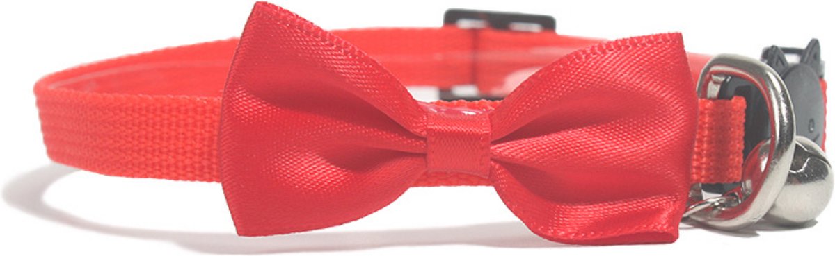 Bol.com Kattenhalsband met strikje en belletje - Verstelbaar - 19 / 32 cm - Kattenbandje - Halsband kat - Cat - Kitten - Katten ... aanbieding