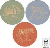 Vintage Jungle Dieren - Sluitsticker - Sluitzegel | Oud Groen - Lichtblauw - Warm Oranje / Bruin - Olifant / Zebra / Luipaard  - Goudfolie | Stickers | Envelop sticker - Kaart | Ca