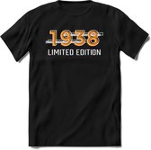 1938 Limited Edition T-Shirt | Goud - Zilver | Grappig Verjaardag en Feest Cadeau Shirt | Dames - Heren - Unisex | Tshirt Kleding Kado | - Zwart - L