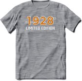 1928 Limited Edition T-Shirt | Goud - Zilver | Grappig Verjaardag en Feest Cadeau Shirt | Dames - Heren - Unisex | Tshirt Kleding Kado | - Donker Grijs - Gemaleerd - 3XL