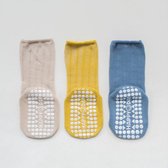 Baby sokken - Set 3 paar - 0-6 maanden - Antislip sokken baby - New born - Babysokken - Baby sokjes - Kraamcadeau - Blauw/Kaki/Geel