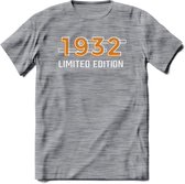 1932 Limited Edition T-Shirt | Goud - Zilver | Grappig Verjaardag en Feest Cadeau Shirt | Dames - Heren - Unisex | Tshirt Kleding Kado | - Donker Grijs - Gemaleerd - L