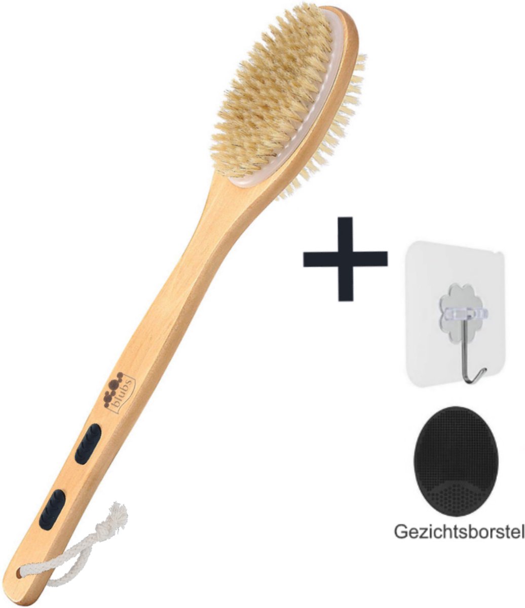 Goedkoopste Blubs® – Houten Badborstel – Dry brush – Rug Scrubber – Lichaamsborstel – Rugborstel douche met steel – Huidborstel – Rugborstel hout – Houten Badborstel met steel – Doucheborstel met steel – Houten borstel – Droogborstel – Massag