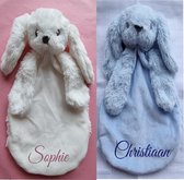 Knuffeldoekje rabbit  blauw of ivoor gepersonaliseerd kraam cadeau met naam