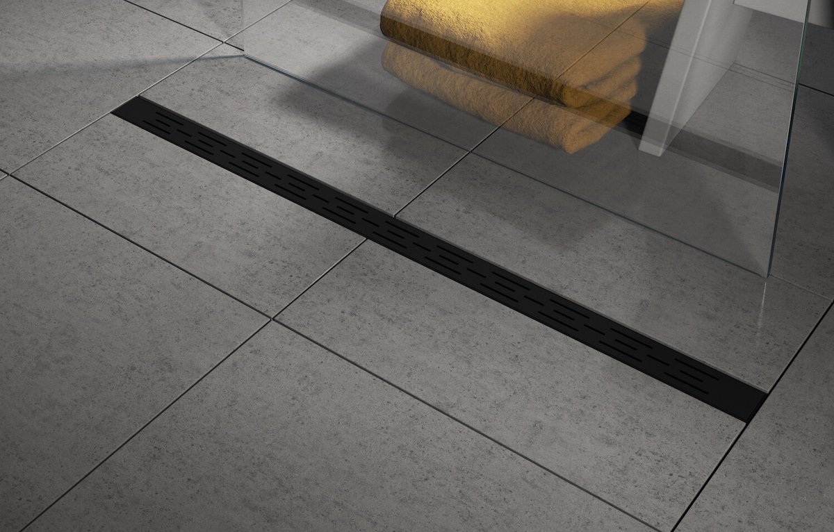 Badplaats Douchegoot 100 cm BP03 Douchedrain met Zwart Rooster 7 cm