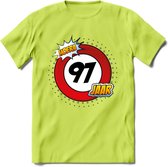 97 Jaar Hoera Verkeersbord T-Shirt | Grappig Verjaardag Cadeau | Dames - Heren | - Groen - M