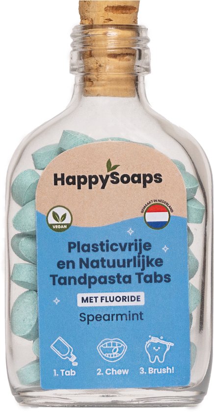 HappySoaps | Tandpasta Tabs | Met Fluoride | Spearmint | Vegan |  Plasticvrij | 62 Tabs | bol.com