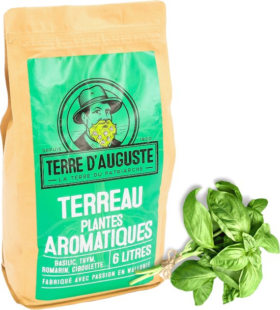Terre D'AUGUSTE - Potgrond voor Aromatische Planten 6L met Rits - Specifieke oplossing met BIOCHAR voor Potgekweekte Kruiden - Basilicum, Tijm, Rozemarijn, Bieslook, Koriander, Dragon, ...